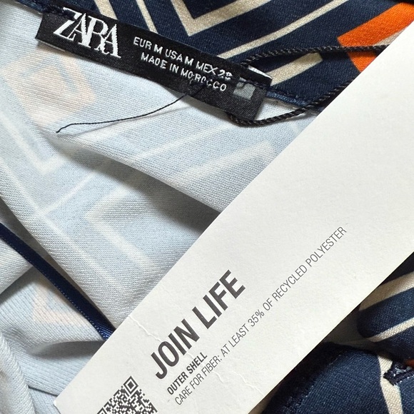 ZARA navy and orange retro mod geo print tunic top mini dress Size Medium - Picture 9 of 10